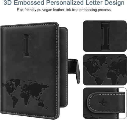 Passport Holder Cover Initial Letter A-Z Travel Wallet Personalized | Travel Essentials, Embossed Design, RFID Blocking, Personalized Gift, Passport Book Holders for Women Girls, Pink-J
