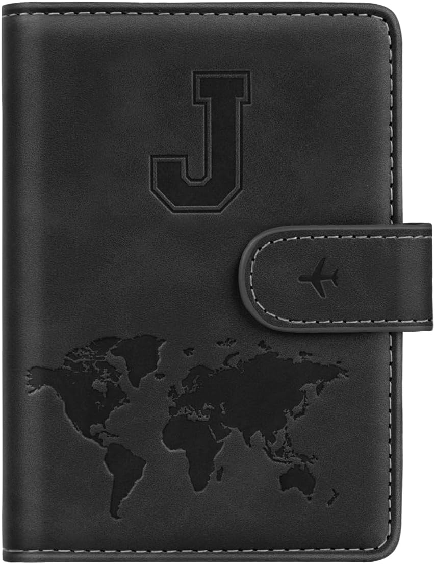Passport Holder Cover Initial Letter A-Z Travel Wallet Personalized | Travel Essentials, Embossed Design, RFID Blocking, Personalized Gift, Passport Book Holders for Women Girls, Pink-J