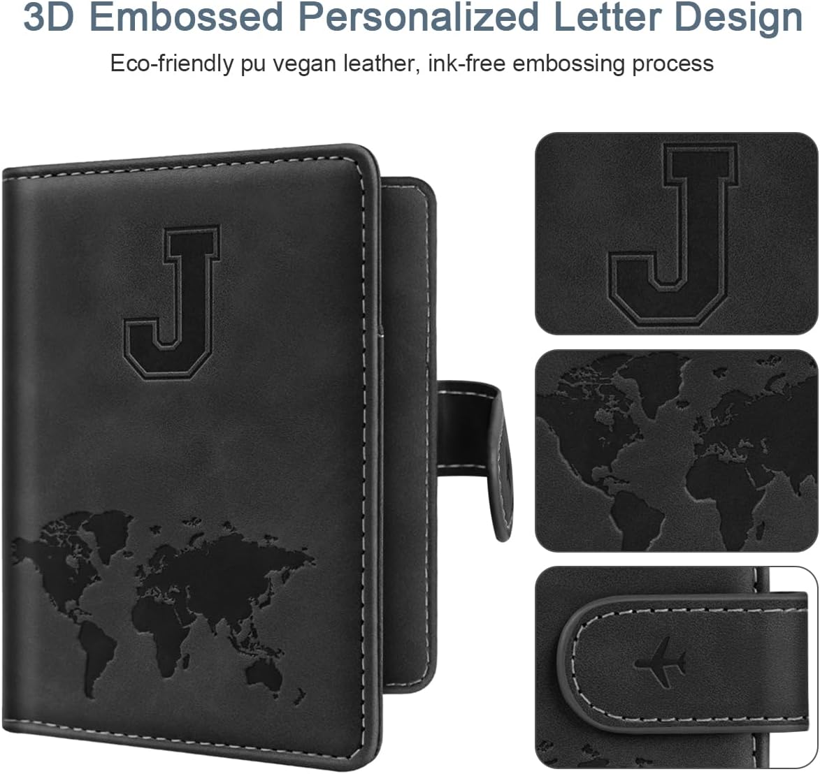 Passport Holder Cover Initial Letter A-Z Travel Wallet Personalized | Travel Essentials, Embossed Design, RFID Blocking, Personalized Gift, Passport Book Holders for Women Girls, Pink-J