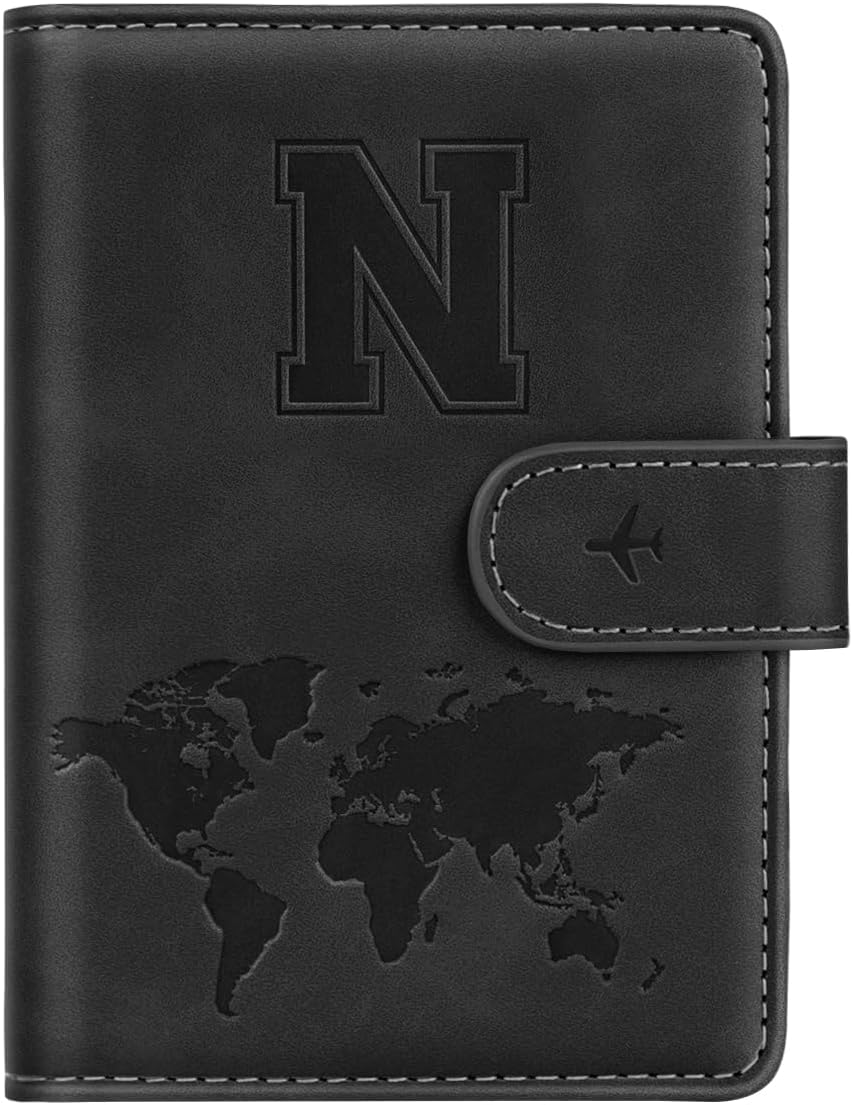 Passport Holder Cover Initial Letter A-Z Travel Wallet Personalized | Travel Essentials, Embossed Design, RFID Blocking, Personalized Gift, Passport Book Holders for Women Girls, Pink-J