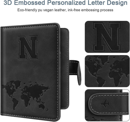Passport Holder Cover Initial Letter A-Z Travel Wallet Personalized | Travel Essentials, Embossed Design, RFID Blocking, Personalized Gift, Passport Book Holders for Women Girls, Pink-J