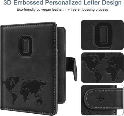 Passport Holder Cover Initial Letter A-Z Travel Wallet Personalized | Travel Essentials, Embossed Design, RFID Blocking, Personalized Gift, Passport Book Holders for Women Girls, Pink-J