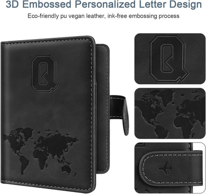 Passport Holder Cover Initial Letter A-Z Travel Wallet Personalized | Travel Essentials, Embossed Design, RFID Blocking, Personalized Gift, Passport Book Holders for Women Girls, Pink-J