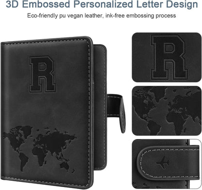 Passport Holder Cover Initial Letter A-Z Travel Wallet Personalized | Travel Essentials, Embossed Design, RFID Blocking, Personalized Gift, Passport Book Holders for Women Girls, Pink-J