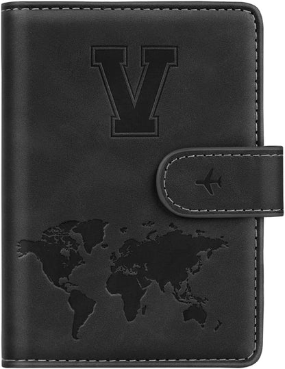 Passport Holder Cover Initial Letter A-Z Travel Wallet Personalized | Travel Essentials, Embossed Design, RFID Blocking, Personalized Gift, Passport Book Holders for Women Girls, Pink-J