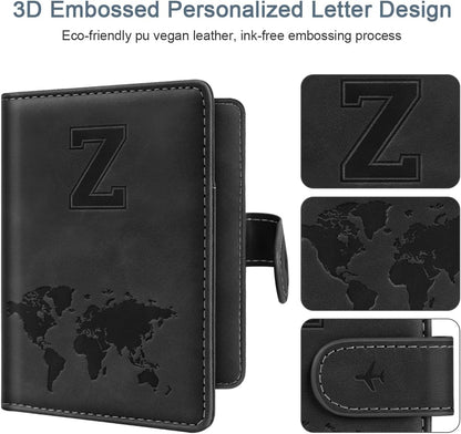 Passport Holder Cover Initial Letter A-Z Travel Wallet Personalized | Travel Essentials, Embossed Design, RFID Blocking, Personalized Gift, Passport Book Holders for Women Girls, Pink-J