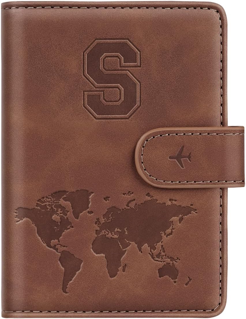 Passport Holder Cover Initial Letter A-Z Travel Wallet Personalized | Travel Essentials, Embossed Design, RFID Blocking, Personalized Gift, Passport Book Holders for Women Girls, Pink-J