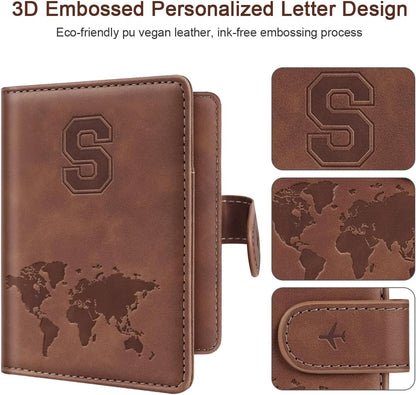 Passport Holder Cover Initial Letter A-Z Travel Wallet Personalized | Travel Essentials, Embossed Design, RFID Blocking, Personalized Gift, Passport Book Holders for Women Girls, Pink-J