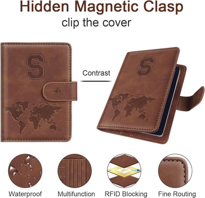 Passport Holder Cover Initial Letter A-Z Travel Wallet Personalized | Travel Essentials, Embossed Design, RFID Blocking, Personalized Gift, Passport Book Holders for Women Girls, Pink-J