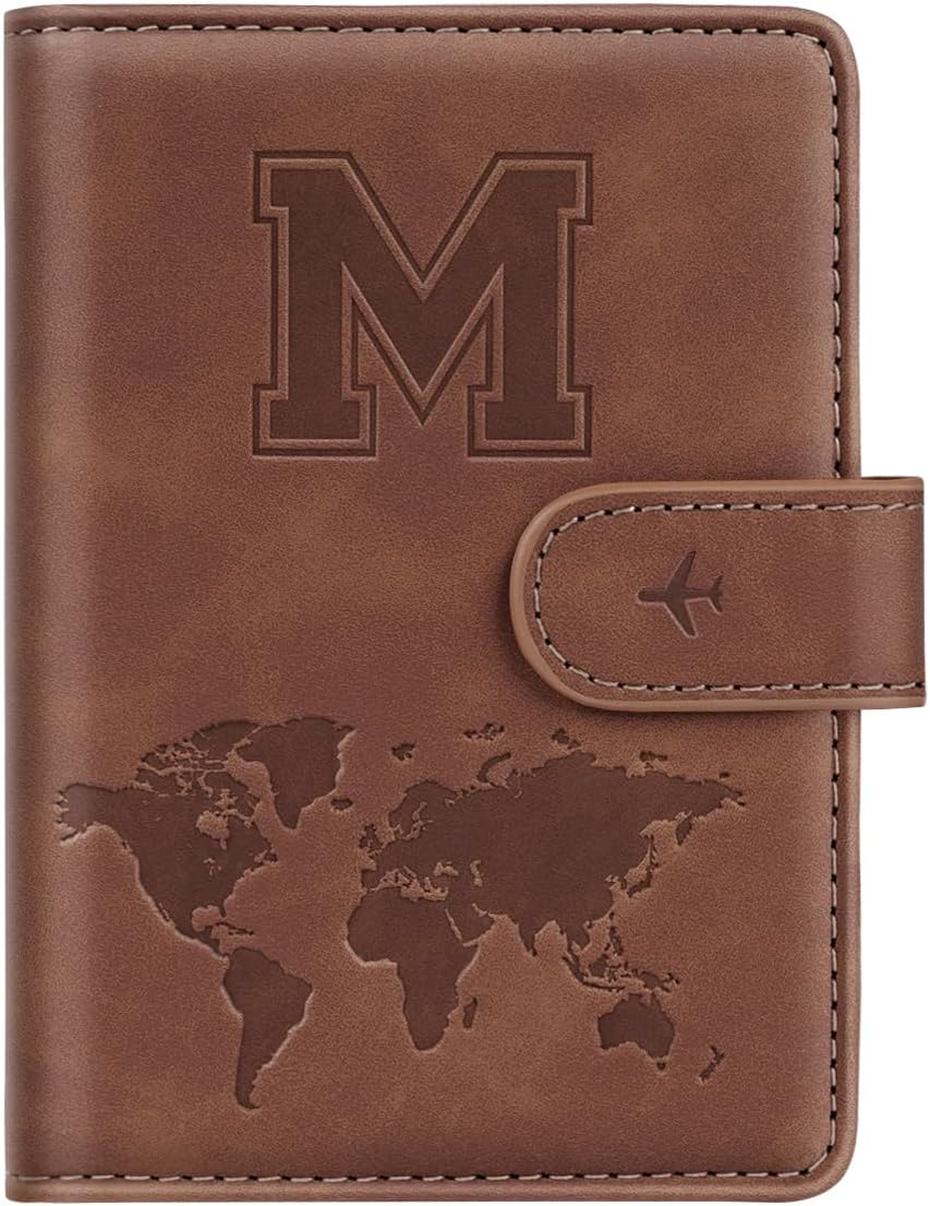 Passport Holder Cover Initial Letter A-Z Travel Wallet Personalized | Travel Essentials, Embossed Design, RFID Blocking, Personalized Gift, Passport Book Holders for Women Girls, Pink-J
