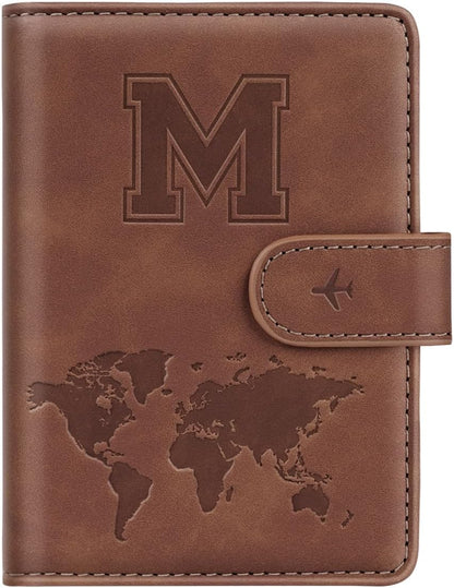Passport Holder Cover Initial Letter A-Z Travel Wallet Personalized | Travel Essentials, Embossed Design, RFID Blocking, Personalized Gift, Passport Book Holders for Women Girls, Pink-J