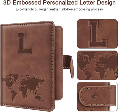 Passport Holder Cover Initial Letter A-Z Travel Wallet Personalized | Travel Essentials, Embossed Design, RFID Blocking, Personalized Gift, Passport Book Holders for Women Girls, Pink-J