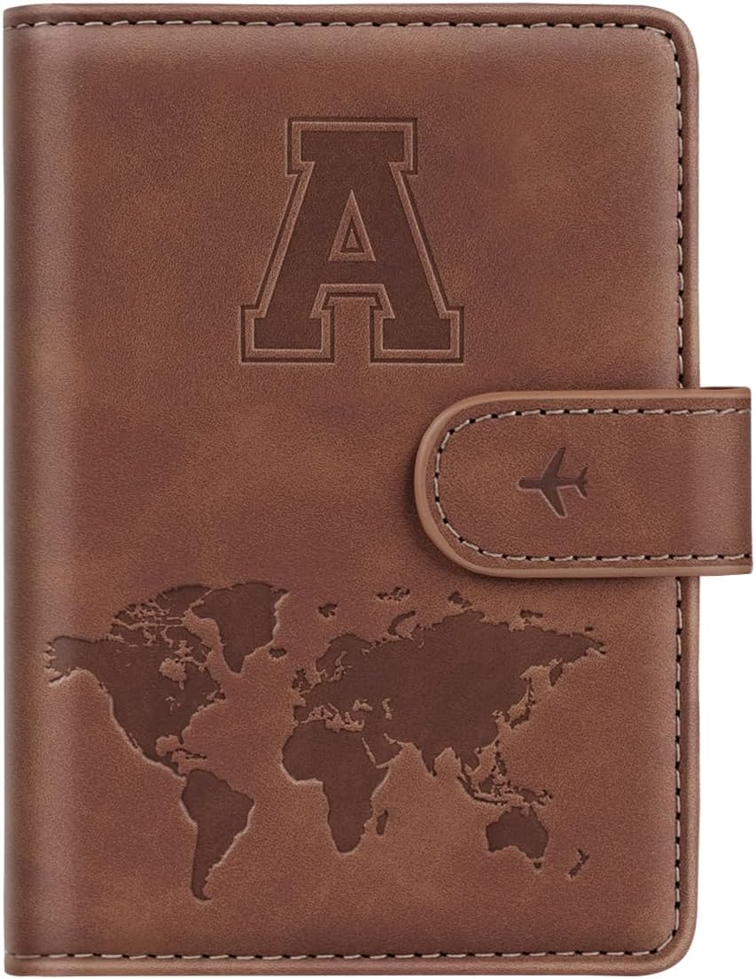 Passport Holder Cover Initial Letter A-Z Travel Wallet Personalized | Travel Essentials, Embossed Design, RFID Blocking, Personalized Gift, Passport Book Holders for Women Girls, Pink-J