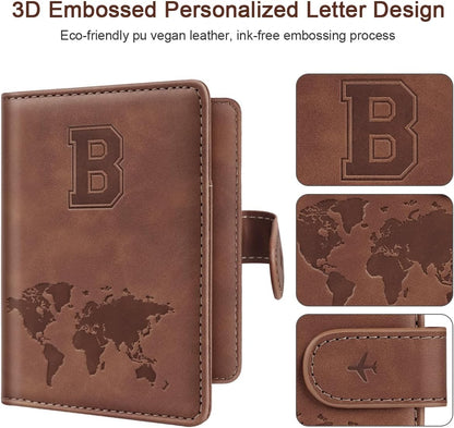Passport Holder Cover Initial Letter A-Z Travel Wallet Personalized | Travel Essentials, Embossed Design, RFID Blocking, Personalized Gift, Passport Book Holders for Women Girls, Pink-J