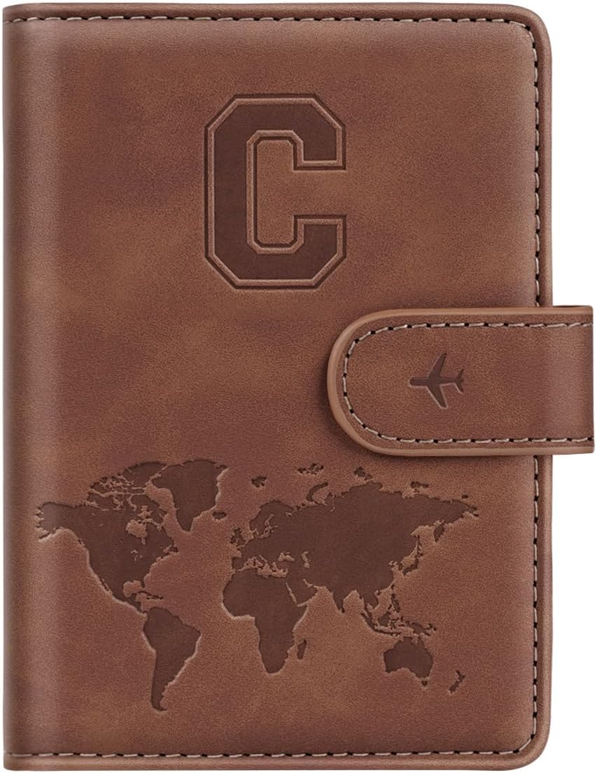 Passport Holder Cover Initial Letter A-Z Travel Wallet Personalized | Travel Essentials, Embossed Design, RFID Blocking, Personalized Gift, Passport Book Holders for Women Girls, Pink-J