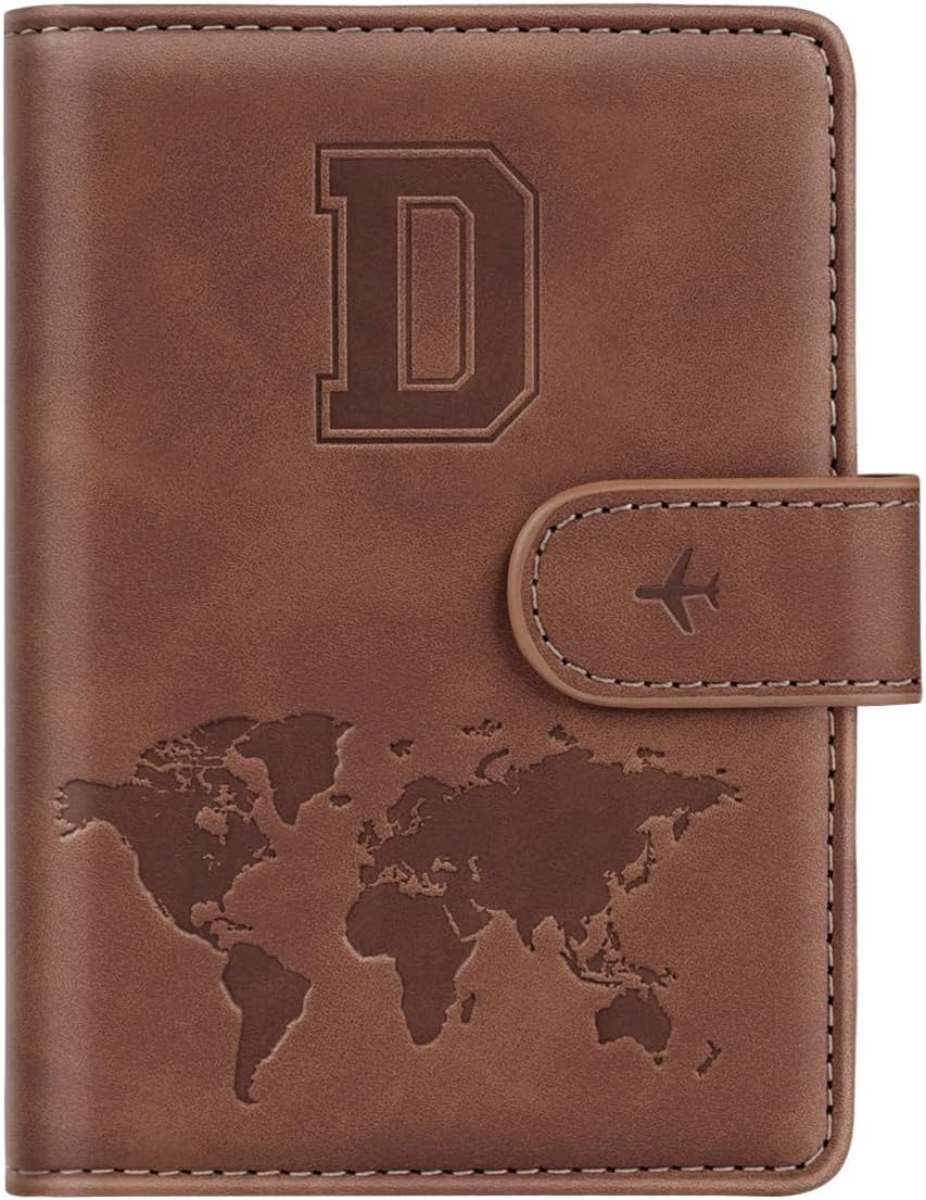 Passport Holder Cover Initial Letter A-Z Travel Wallet Personalized | Travel Essentials, Embossed Design, RFID Blocking, Personalized Gift, Passport Book Holders for Women Girls, Pink-J