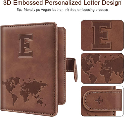 Passport Holder Cover Initial Letter A-Z Travel Wallet Personalized | Travel Essentials, Embossed Design, RFID Blocking, Personalized Gift, Passport Book Holders for Women Girls, Pink-J