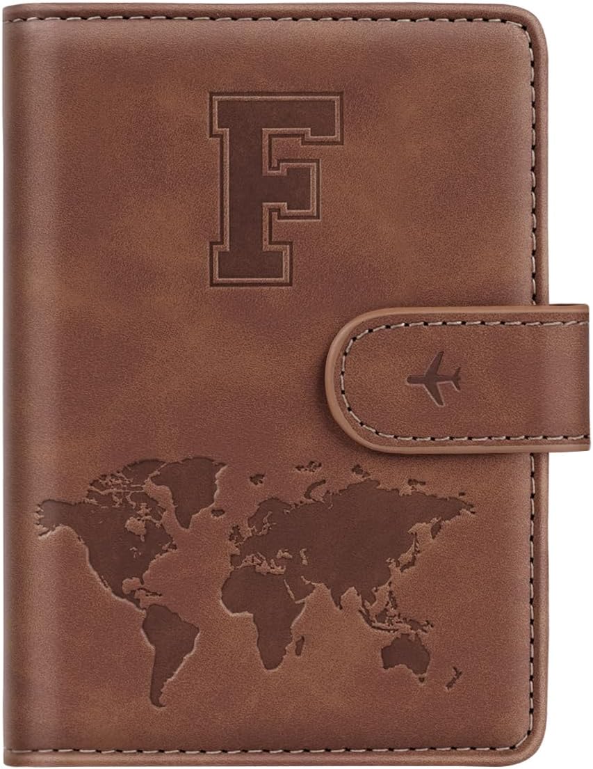 Passport Holder Cover Initial Letter A-Z Travel Wallet Personalized | Travel Essentials, Embossed Design, RFID Blocking, Personalized Gift, Passport Book Holders for Women Girls, Pink-J