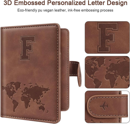 Passport Holder Cover Initial Letter A-Z Travel Wallet Personalized | Travel Essentials, Embossed Design, RFID Blocking, Personalized Gift, Passport Book Holders for Women Girls, Pink-J