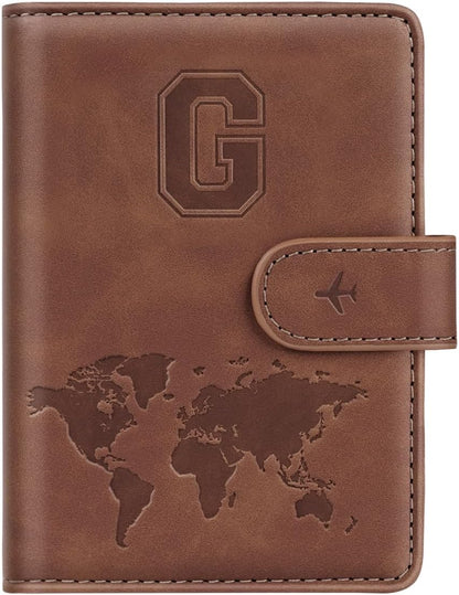 Passport Holder Cover Initial Letter A-Z Travel Wallet Personalized | Travel Essentials, Embossed Design, RFID Blocking, Personalized Gift, Passport Book Holders for Women Girls, Pink-J