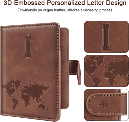 Passport Holder Cover Initial Letter A-Z Travel Wallet Personalized | Travel Essentials, Embossed Design, RFID Blocking, Personalized Gift, Passport Book Holders for Women Girls, Pink-J