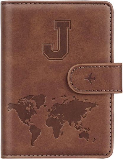 Passport Holder Cover Initial Letter A-Z Travel Wallet Personalized | Travel Essentials, Embossed Design, RFID Blocking, Personalized Gift, Passport Book Holders for Women Girls, Pink-J