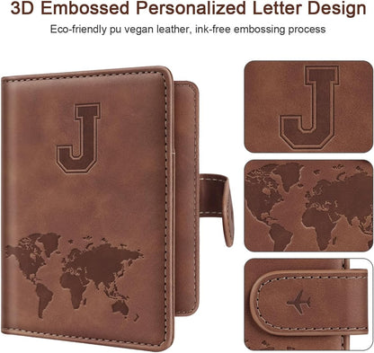 Passport Holder Cover Initial Letter A-Z Travel Wallet Personalized | Travel Essentials, Embossed Design, RFID Blocking, Personalized Gift, Passport Book Holders for Women Girls, Pink-J