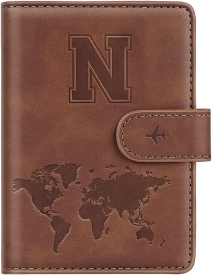 Passport Holder Cover Initial Letter A-Z Travel Wallet Personalized | Travel Essentials, Embossed Design, RFID Blocking, Personalized Gift, Passport Book Holders for Women Girls, Pink-J