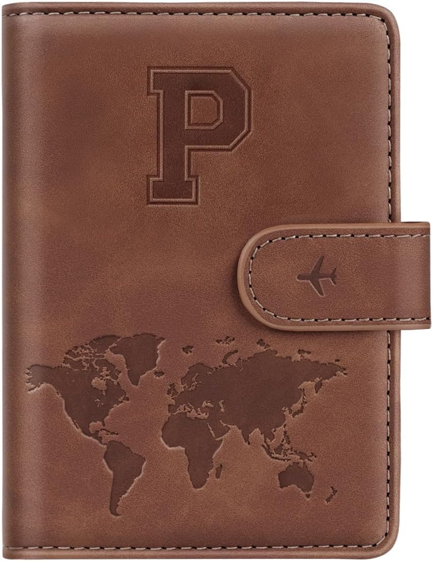 Passport Holder Cover Initial Letter A-Z Travel Wallet Personalized | Travel Essentials, Embossed Design, RFID Blocking, Personalized Gift, Passport Book Holders for Women Girls, Pink-J