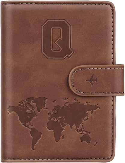 Passport Holder Cover Initial Letter A-Z Travel Wallet Personalized | Travel Essentials, Embossed Design, RFID Blocking, Personalized Gift, Passport Book Holders for Women Girls, Pink-J