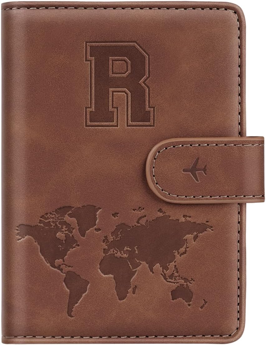Passport Holder Cover Initial Letter A-Z Travel Wallet Personalized | Travel Essentials, Embossed Design, RFID Blocking, Personalized Gift, Passport Book Holders for Women Girls, Pink-J