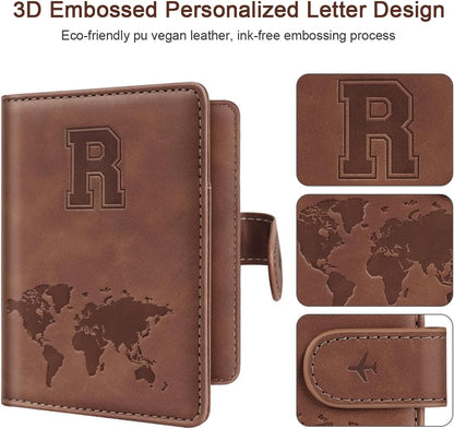 Passport Holder Cover Initial Letter A-Z Travel Wallet Personalized | Travel Essentials, Embossed Design, RFID Blocking, Personalized Gift, Passport Book Holders for Women Girls, Pink-J