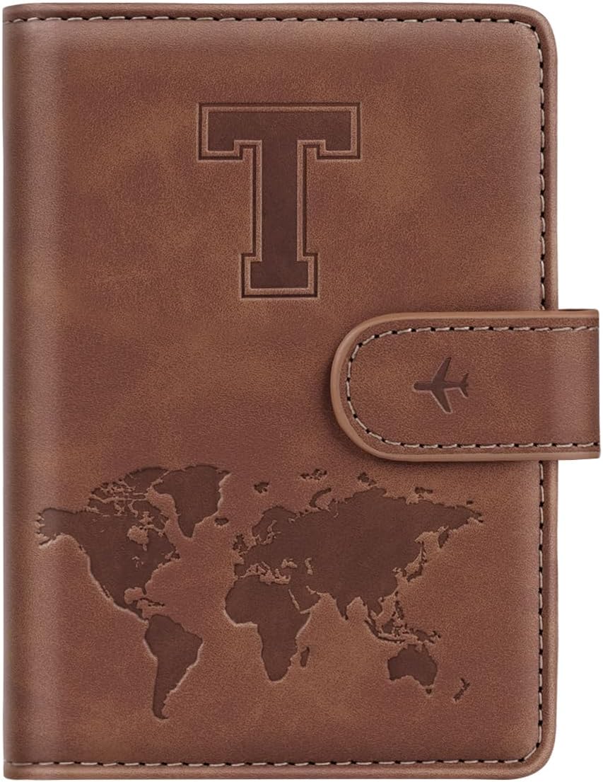 Passport Holder Cover Initial Letter A-Z Travel Wallet Personalized | Travel Essentials, Embossed Design, RFID Blocking, Personalized Gift, Passport Book Holders for Women Girls, Pink-J