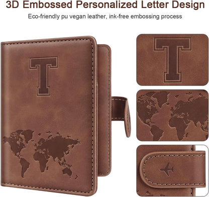 Passport Holder Cover Initial Letter A-Z Travel Wallet Personalized | Travel Essentials, Embossed Design, RFID Blocking, Personalized Gift, Passport Book Holders for Women Girls, Pink-J