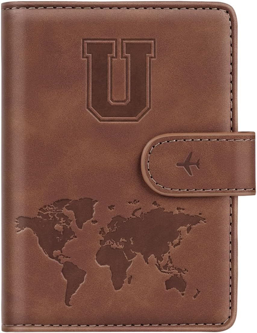 Passport Holder Cover Initial Letter A-Z Travel Wallet Personalized | Travel Essentials, Embossed Design, RFID Blocking, Personalized Gift, Passport Book Holders for Women Girls, Pink-J