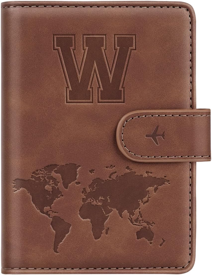 Passport Holder Cover Initial Letter A-Z Travel Wallet Personalized | Travel Essentials, Embossed Design, RFID Blocking, Personalized Gift, Passport Book Holders for Women Girls, Pink-J