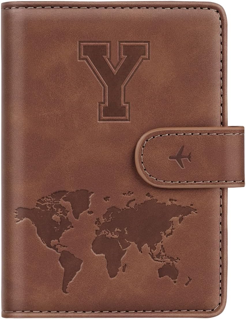 Passport Holder Cover Initial Letter A-Z Travel Wallet Personalized | Travel Essentials, Embossed Design, RFID Blocking, Personalized Gift, Passport Book Holders for Women Girls, Pink-J