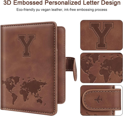 Passport Holder Cover Initial Letter A-Z Travel Wallet Personalized | Travel Essentials, Embossed Design, RFID Blocking, Personalized Gift, Passport Book Holders for Women Girls, Pink-J