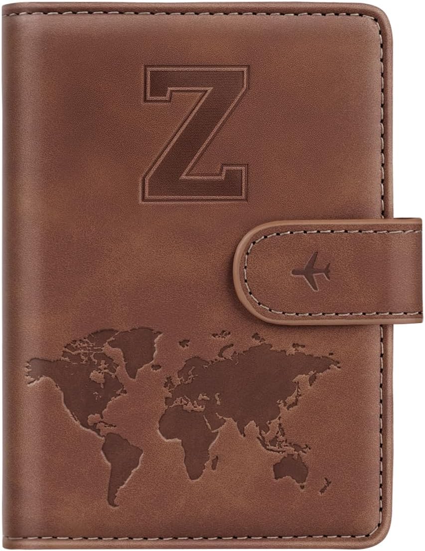 Passport Holder Cover Initial Letter A-Z Travel Wallet Personalized | Travel Essentials, Embossed Design, RFID Blocking, Personalized Gift, Passport Book Holders for Women Girls, Pink-J