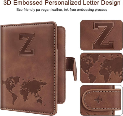 Passport Holder Cover Initial Letter A-Z Travel Wallet Personalized | Travel Essentials, Embossed Design, RFID Blocking, Personalized Gift, Passport Book Holders for Women Girls, Pink-J