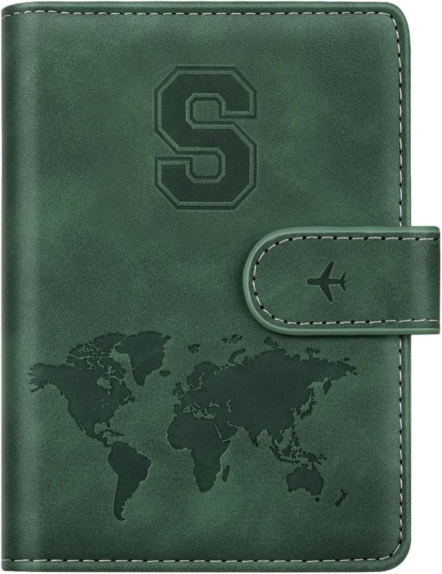 Passport Holder Cover Initial Letter A-Z Travel Wallet Personalized | Travel Essentials, Embossed Design, RFID Blocking, Personalized Gift, Passport Book Holders for Women Girls, Pink-J