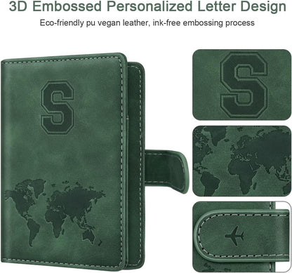 Passport Holder Cover Initial Letter A-Z Travel Wallet Personalized | Travel Essentials, Embossed Design, RFID Blocking, Personalized Gift, Passport Book Holders for Women Girls, Pink-J