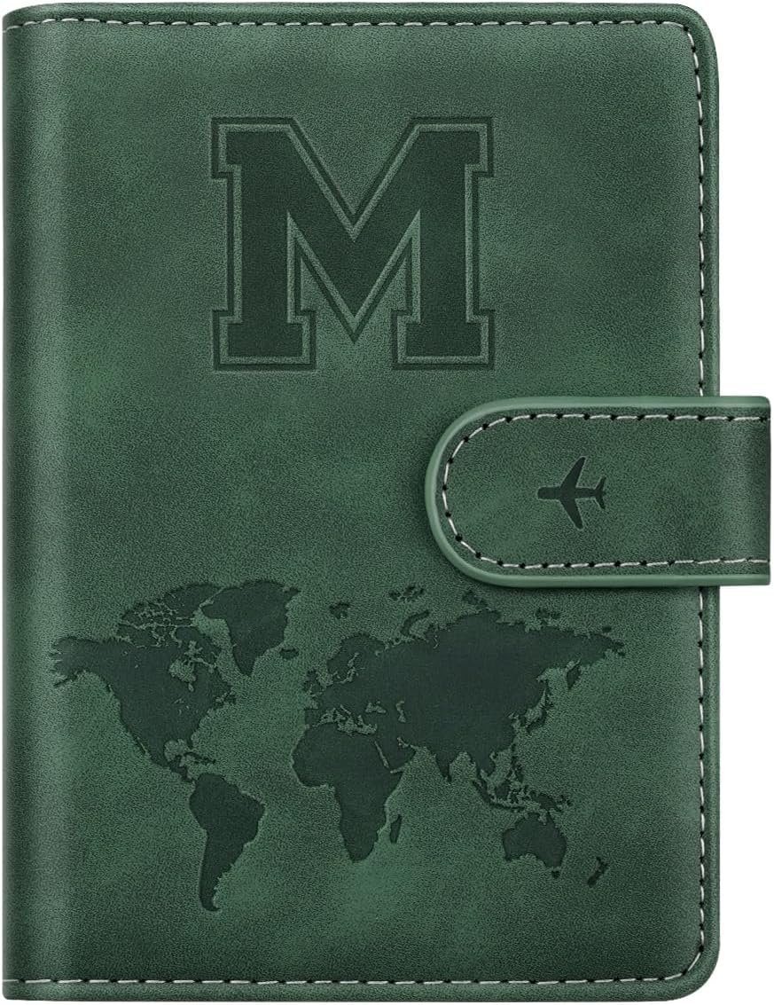 Passport Holder Cover Initial Letter A-Z Travel Wallet Personalized | Travel Essentials, Embossed Design, RFID Blocking, Personalized Gift, Passport Book Holders for Women Girls, Pink-J