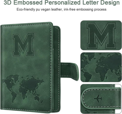 Passport Holder Cover Initial Letter A-Z Travel Wallet Personalized | Travel Essentials, Embossed Design, RFID Blocking, Personalized Gift, Passport Book Holders for Women Girls, Pink-J
