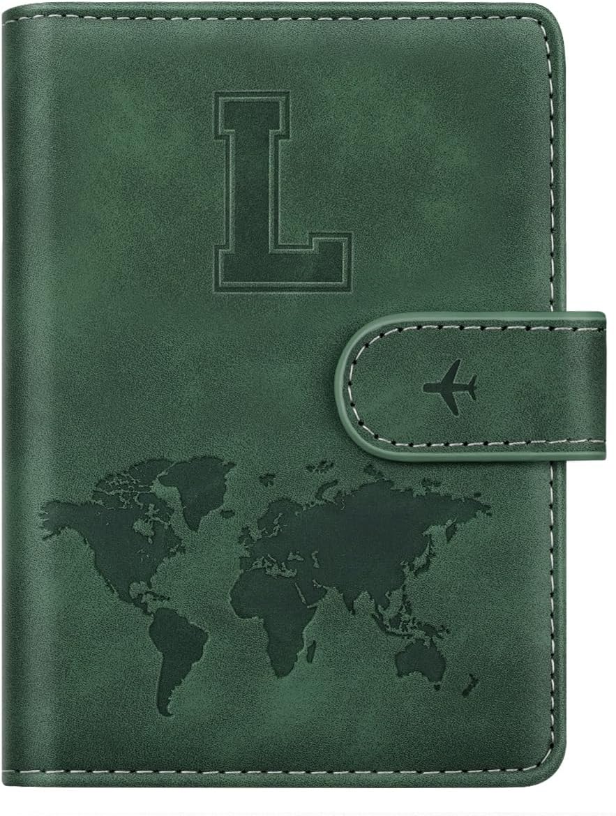 Passport Holder Cover Initial Letter A-Z Travel Wallet Personalized | Travel Essentials, Embossed Design, RFID Blocking, Personalized Gift, Passport Book Holders for Women Girls, Pink-J