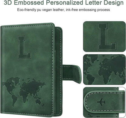 Passport Holder Cover Initial Letter A-Z Travel Wallet Personalized | Travel Essentials, Embossed Design, RFID Blocking, Personalized Gift, Passport Book Holders for Women Girls, Pink-J
