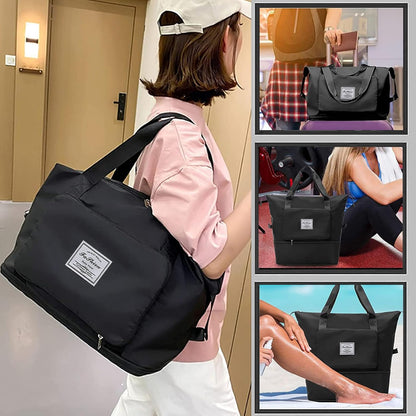 Large Capacity Folding Travel Bag, Lightweight Waterproof Luggage Bag, Expandable Travel Duffel Bag, Dry Wet Separated Gym Tote Bag, Weekender Overnight Bags for Women and Man (Fuchsia)