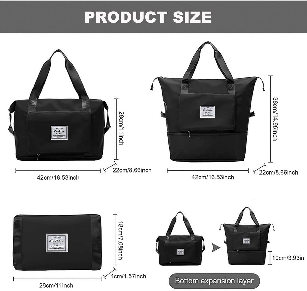 Large Capacity Folding Travel Bag, Lightweight Waterproof Luggage Bag, Expandable Travel Duffel Bag, Dry Wet Separated Gym Tote Bag, Weekender Overnight Bags for Women and Man (Fuchsia)