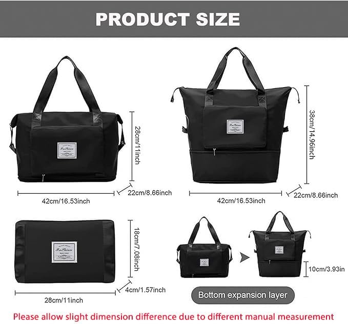 Large Capacity Folding Travel Bag, Lightweight Waterproof Luggage Bag, Expandable Travel Duffel Bag, Dry Wet Separated Gym Tote Bag, Weekender Overnight Bags for Women and Man (Fuchsia)