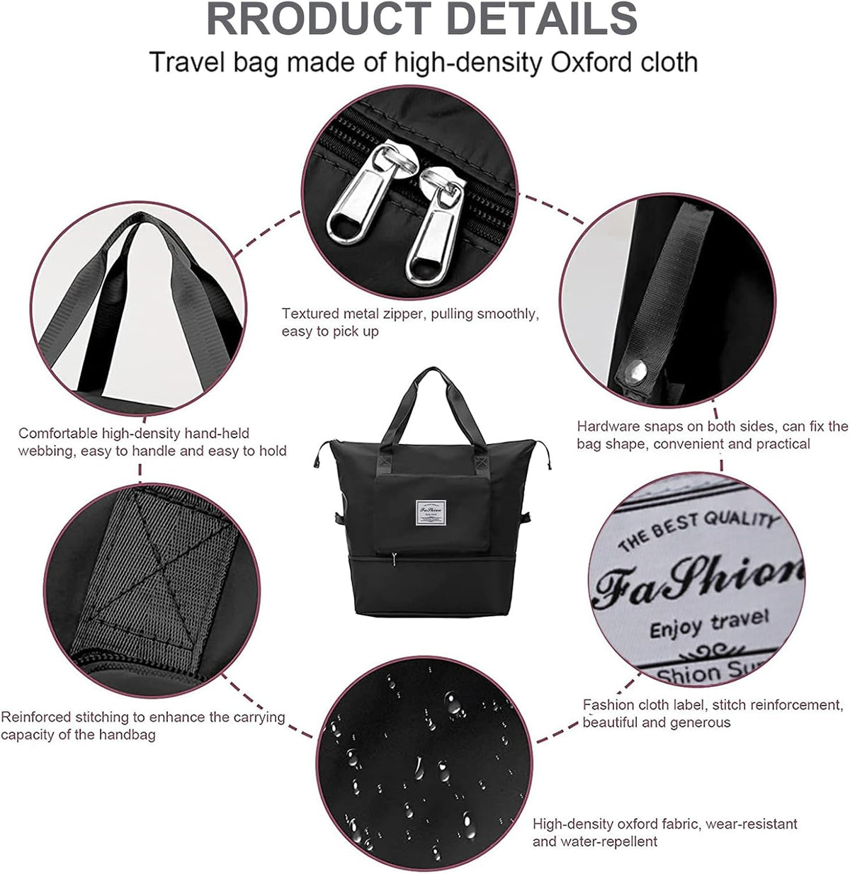 Large Capacity Folding Travel Bag, Lightweight Waterproof Luggage Bag, Expandable Travel Duffel Bag, Dry Wet Separated Gym Tote Bag, Weekender Overnight Bags for Women and Man (Fuchsia)